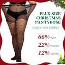 WiliW Christmas Pantyhose for Women Plus Size, Christmas Patterned Tights, High Waist Control Top Sheer Pantyhose (Black)