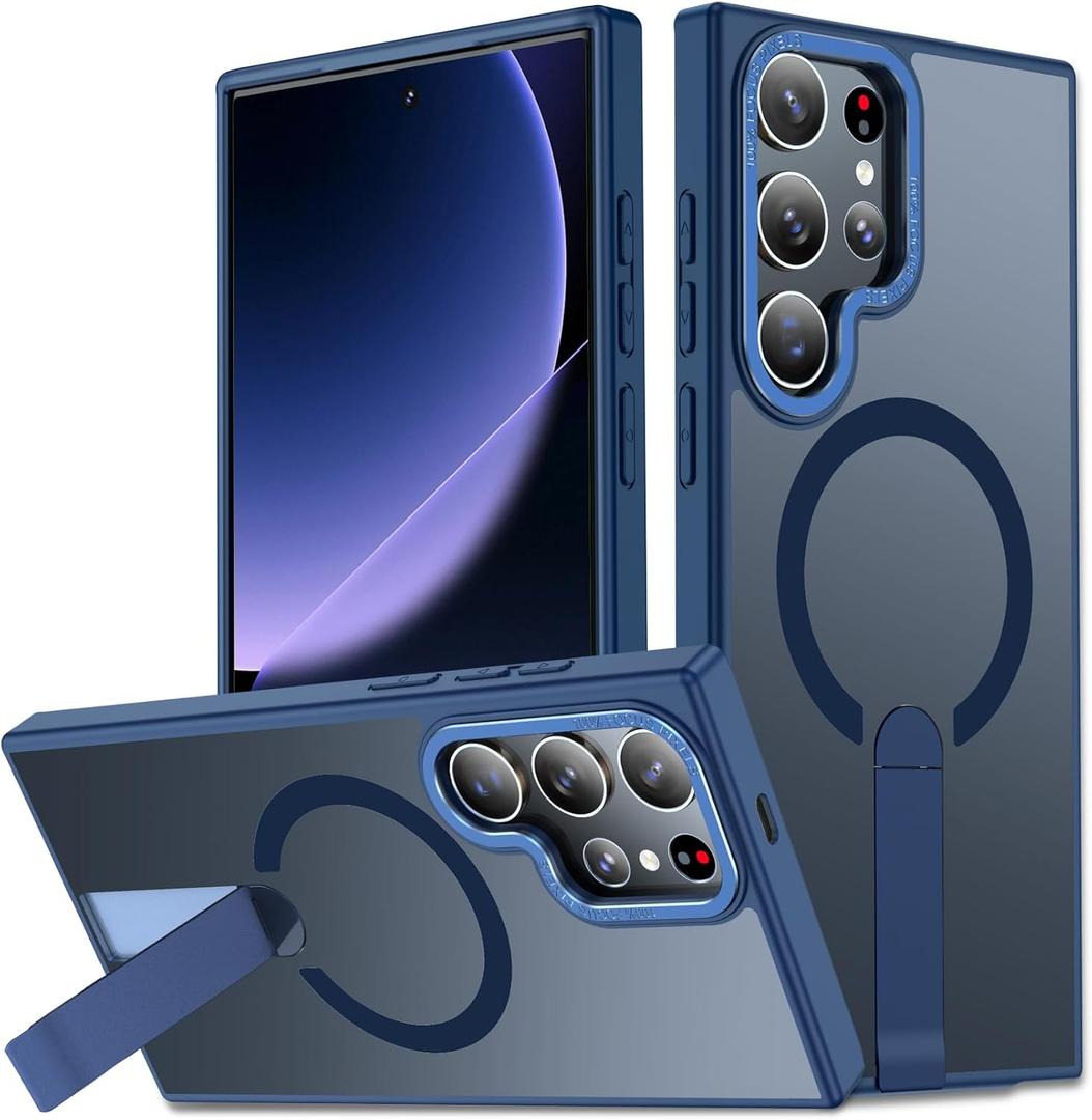 for Samsung Galaxy S24 Ultra Case, S24 Ultra Phone Case Built-in Invisible Stand [Compatible with MagSafe] [Military-Grade Protection] Magnetic Shockproof Cover for Galaxy S24ultra (Blue)