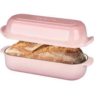 Enameled Cast Iron Loaf Pan with Lid, Dutch Oven Bread pan for Homemade Sourdough Bread Baking, 12.5x5.5 inch, 5qt, Pink