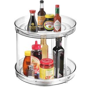 Amolliar 2 Tier 9 Inch Lazy Susan Turntable Organizer for Cabinet,Spice Rack Food Storage Container for Kitchen, Pantry, Fridge, Countertop, Vanity, Bathroom, Spinner Organizer for Spices, Condiments