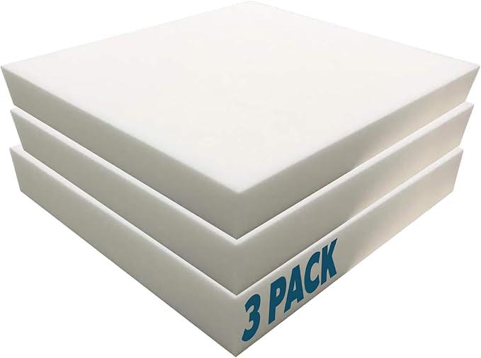 Upholstery Foam, 6" x 24" x 24" 3-Pack - Couch Cushion Foam Replacement Pad, High Density Pad for Seats, Pillows, Chairs, and Craft Projects with Covers