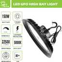 UFO Led High Bay Light 150W 2250lm 5000K 1-10V Dimmable High Bay Led Shop Lights ETL Listed US Hook 5' Cable Led High Bay Lights Alternative to 650W MH/HPS for Shop Warehouse Gym 4PACK