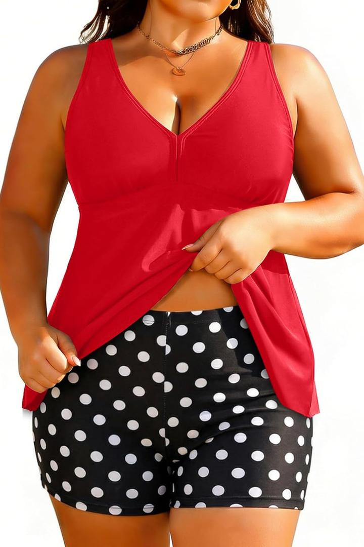 Aqua Eve Plus Size Swimsuits with Shorts Two Piece Tankini for Women Flowy Bathing Suits Athletic Swimwear (Red, XXL)