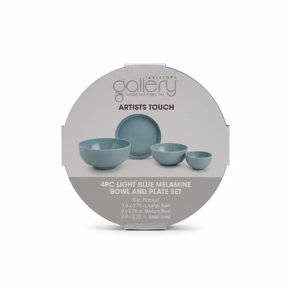 ARTISTS TOUCH Pack Of 4 Light Blue Melamine Bowl and Plate Set