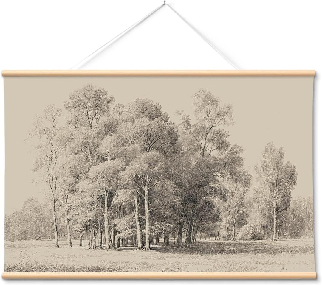 VIYYIEA Extra Large Size Canvas Wall Art, 54x36 Inch Vintage Tree Landscape Sketch, Black and White Nature Wall Decor for Living Room, Bedroom, Above Sofa