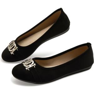 YEOGOR Women's Ballet Shoes Comfortable Slip on Round Toe Flat Casual Shoes for Walking, Driving, Dressy (8, Black)