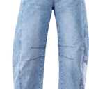 GRAPENT Barrel Jeans for Women Trendy High Waisted Wide Leg Baggy Cropped Relax Fit Stretch Denim Trouser Ankle Pants (Medium, Roadnight Blue)