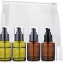 4 Pack 2oz Glass Pump Bottles Set for Toiletries, 2 Amber & 2 Green Pump Bottle Dispenser with Travel Pouch, Leak-Proof Mini Pumps Dispenser for Lotion, Serum, Oil - TSA Approved Travel Size Container
