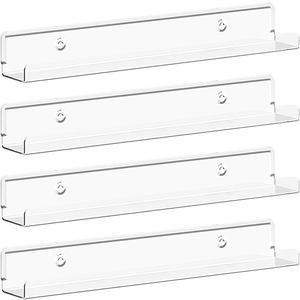 Lifewit Floating Shelves for Vinyl Record, 4 Pack 12" Clear Acrylic Wall Shelf Room Decor for Book/Photo/Picture/Makeup Display in Bedroom, Living Room, Bathroom Storage and Organization