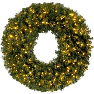 48in. Large Christmas Wreath - Artificial Spruce Wreath with 200 LED Lights and 702 Realistic Branch Tips - Indoor/Outdoor Christmas Decorations for House, Front Porch, Mantel, or Wall by Elf Stor