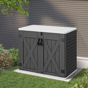 YITAHOME Outdoor Resin Storage Sheds with X-Shaped Lockable Door, 39 in Height Lockable Waterproof Horizontal Shed w/o ShelfEasy to Assemble Shed Storage for Garden Tools, Dark Gray (X-Shaped-4.3x3.4ft)