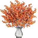 Sggvecsy 15 Pcs Babys Breath Artificial Flowers Gypsophila Bouquets Bulk Real Touch Fake Silk Flowers for Home DIY Floral Arrangement Table Centerpiece Fall Autumn Decoration (Fall Orange)