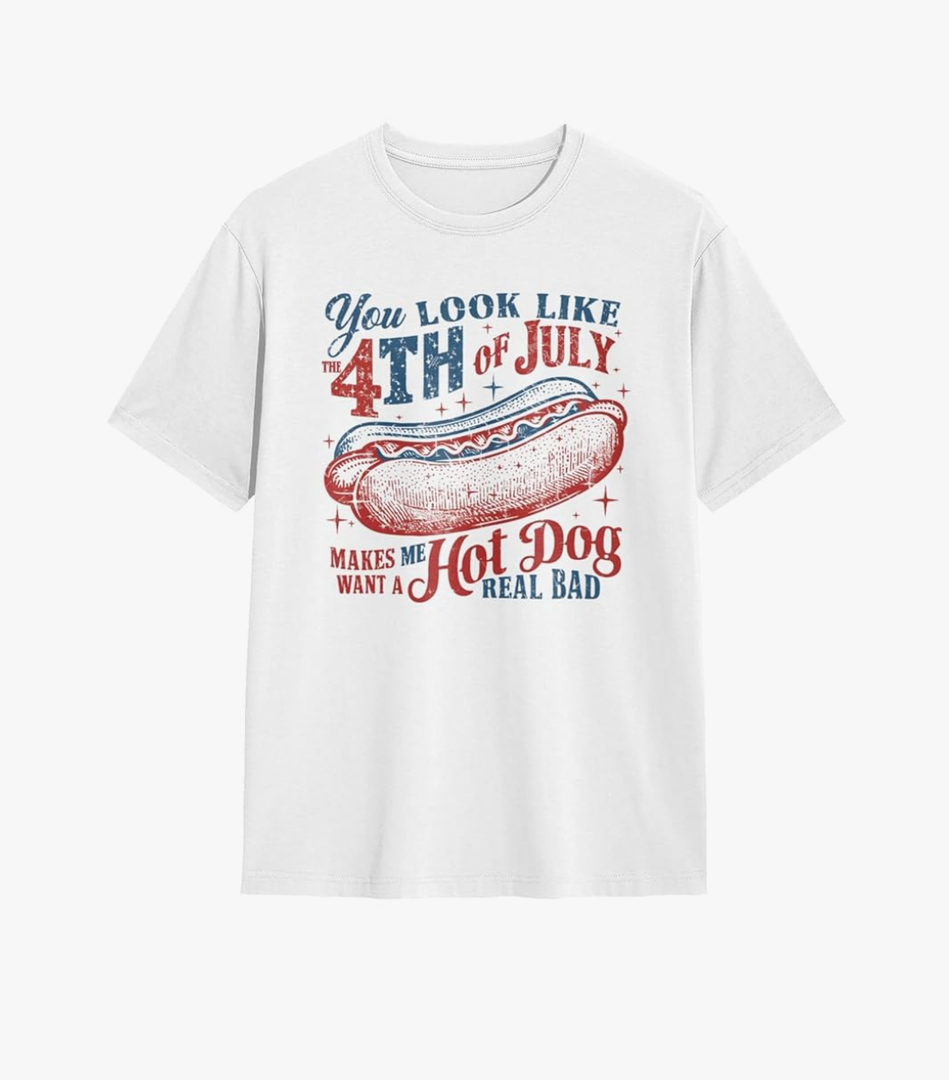 You Look Like The 4th of July Shirt Men Cute Hot Dog Tee Patriotic T-Shirt S