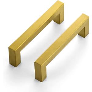 Ravinte 30 Pack 4 Inch Square Cabinet Handles, Brushed Brass Finish, Stainless Steel Kitchen Hardware Pulls with 4" (102mm) Hole Center for Cabinets, Gold