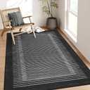 Wonnitar Washable Striped 5x7 Washable Area Rug, Non-Slip Black Berber Stripe Rugs for Living Room, Low Pile Minimalist Floor Carpet Rugs for Bedroom Dining Room Home Office (Black)