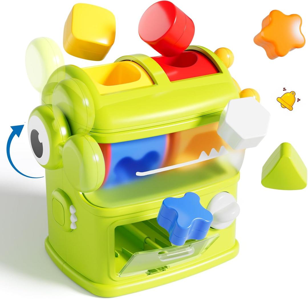 Aprilwolf Montessori Shape Sorter Learning Toys for 1 Years Old, Baby Toys 12-18 Months with 6 Sensory Shape Blocks, Developmental Infant Birthday Gifts for Toddler Age 1 2 3