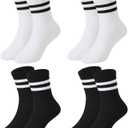 American Trends Kids Athletic Boys Girls Crew Socks Toddler Striped Socks School Uniform Socks 4 Pairs  (6-8 Years, Black and White)