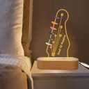 Light Up Guitar Pick Holder - Electric Headstock Shaped Acrylic & Wooden USB Powered Display Case Storage - Guitar Accessories Gift for Players Men (Color-a)