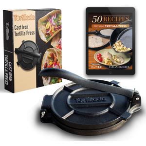 Tortillada  Premium Tortilla Press Cast Iron with Recipes E-Book (10 Inch)