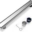 Offset Linear Shower Drain, Shower Drain 60 inch with 2-in-1 Tile Insert Cover, Brushed AISI 304 Stainless Steel Side Outlet Shower Floor Drain with Hair Catcher and Adjustable Feet