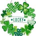 St Patricks Day Door Sign, Wooden Shamrock Door Wreath for Front Door Sign Wall Signs, St. Patricks Day Decorations, Hanging Wreath for Home Wall Farmhouse Indoor Outdoor Decor Party Supplies (Lucky)