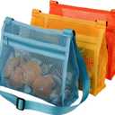 Mesh Bag for Holding Beach Shell,Toys (Blue&Yellow&Orange 3pack) Shell Collecting Bags for Kids, for Picking Up Shells (Multicolored)