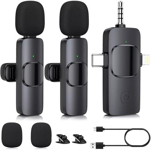 Aolemoa Wireless Microphone for iPhone, Camera, USB-C Mini Microphone 3 in 1, Professional Mini Mic with Noise Reduction, Lavalier, Lapel Mic for Video/Vlog/TikTok/YouTube