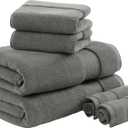 Madison Park Turkish 100% Cotton 600Gsm Luxury Premium Thick Soft Absorbent Hotel Bathroom Towel Set Shower Hand Face Washcloths, Assorted Sizes, Charcoal 6 Piece