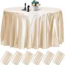 fani 6 Pack 108 Inch Champagne Round Tablecloth - Premium Silky Satin Tablecloth Overlay Smooth Fabric Table Cover Linens, Table Decoration for Wedding Party Banquet Events Restaurant Kitchen Dining