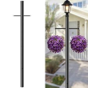 Zonon 1 Set 7 ft Outdoor Lamp Post with Cross Arm, 80 in H x 3 Inch Dia Direct Burial Light Pole with Wiring Hole for Driveway Pathway, Yard, Garden, Weather-Resistant Galvanized Steel, Black