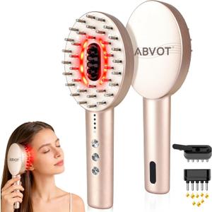 3-in-1 Electric Scalp Massager with Hair Oil Applicator, Red & Blue Light Modes, Vibrating Massage Tool for Scalp/Face/Body Relaxation, Portable Hair Brush, Scalp Massage Comb for Home & Travel (Champangne)