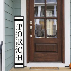 Welcome To The Porch Sign For Front Porch Standing 45"X9" Wood Frame Large Vertical Tall Board Welcome Sign for Home Outside Front Door Wall Decor (Black)