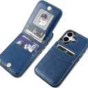 KIHUWEY Compatible with iPhone 17 Case Wallet with Credit Card Holder, Flip Premium Leather Magnetic Clasp Kickstand Heavy Duty Protective Cover for iPhone 17 6.3 Inch (Blue)