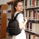 BAGSMART Mini Backpacks for Women, Puffy Checkered Quilted Small Backpack with Pouch, Lightweight Daypack Purse, Water-Resistant Bookbag for Daily Travel College, 2-in-1 Set, Brown