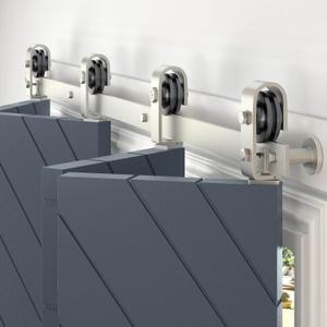 EaseLife 76" Brushed Nickel Bi-Folding Sliding Barn Door Hardware Track Kit for 4 Closet Door,Top Mount,Heavy Duty,Slide Smoothly Quietly,Easy Install,Hardware Only (Fit for Four 18" Wide Door)