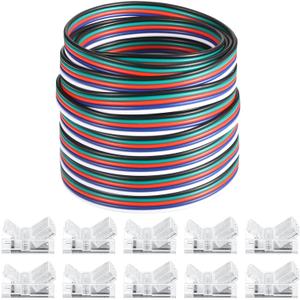 Flutesan 10 Packs Solderless LED Strip Connector, Transparent Track Lighting Connectors, Wire Strip Lights, 16.4 Feet LED Strip for LED Pin Connector (5 Pin, 12 mm) (Classic)