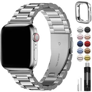 Fullmosa Compatible Apple Watch Bands Series 10 46mm, Stainless Steel Strap Metal iWatch Band with Case for Apple Watch, Silver