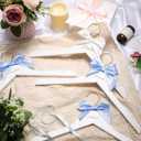 Bride Bridal Bridesmaid Hanger with Maid of Honor White Wooden Wedding Dress Hanger with White Bow and Pink Blue Bow for Bridal Party Shower Wedding Gift (Blue)