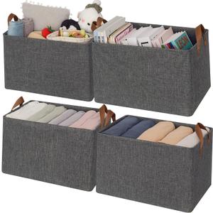 GRANNY SAYS Storage Bins for Closet, Linen Closet Organizers and Storage Baskets with Metal Frame, Dark Gray Shelf Storage Bins for Organizing Bedroom Wardrobe, Extra Large, 4-Pack