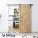 SMARTSTANDARD 6.8 FT Heavy Duty Sturdy Sliding Barn Door Hardware Kit, Black, (Whole Set Includes 1x Pull Handle Set & 1x Floor Guide) Fit 36"-40" Wide Door Panel (I Shape Hanger)