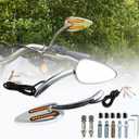 PACEWALKER Motorcycle Rearview Mirror with LED Turn Signal Rear Mirror Teardrop for Harley-Davidson Chrome