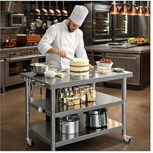 Stainless Steel Prep and Work Table with Wheels, Multi-Size Heavy-Duty Metal Commercial Kitchen Commercial Workbench,Suitable for Restaurants, Homes,Outdoor and Hotels (40" Lx24 Wx34 H)