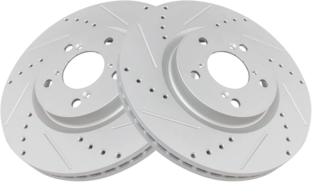 TRQ Front Performance Brake Rotors Set Premium G-Coated Cross Drilled & Slotted Compatible with 2009-2014 Acura TL 2011-2014 Honda Odyssey