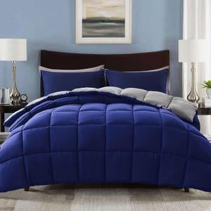 Decroom Lightweight Twin Comforter Set with 1 Pillow Sham - 2 Pieces Set - Quilted Down Alternative Comforter/Duvet Insert for All Season - Blue/Grey - Twin/Twin XL Size