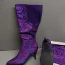 Allegra K Women's Sparkle Glitter Pointy Toe Stiletto Heel Knee High Boots, Purple, Size 10