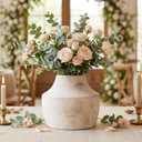 White Ceramic Flower Vase, 5.3 in White Rustic Farmhouse Vase, Small Handcrafted Weathered Pottery Vases, Decorative Terracotta Vases for Flower, Living Room, Centerpieces, Table, Home Decor