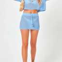 Sovoyontee Women's 2 Piece Swimsuit Coverup Crochet Hollow Out Bathing Suit Swim Beach Cover Up Crop Top Skirt Sets (Beige, L)