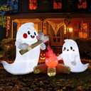 7FT Long Halloween Inflatable Ghosts Roasting Marshmallows Over The Campfire, Halloween Blow Ups Decorations, Holiday Yard Decoration for Outdoor Garden Yard Lawn Decor