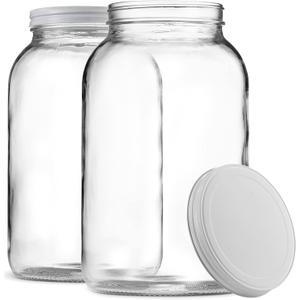 1 Gallon Glass Jar With Lid – 2 Pack Large Glass Jar With Airtight Metal Lids  USDA Approved BPAFree Dishwasher Safe, Wide Mouth Sun Tea Jar, Gallon Mason Jar for Storage, Fermenting, And Brewing