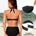Yonique Women Halter Bikini Top Push Up Swimsuit Top Retro Swim Top Twist Front Bathing Suit Top Only (Black, XL)